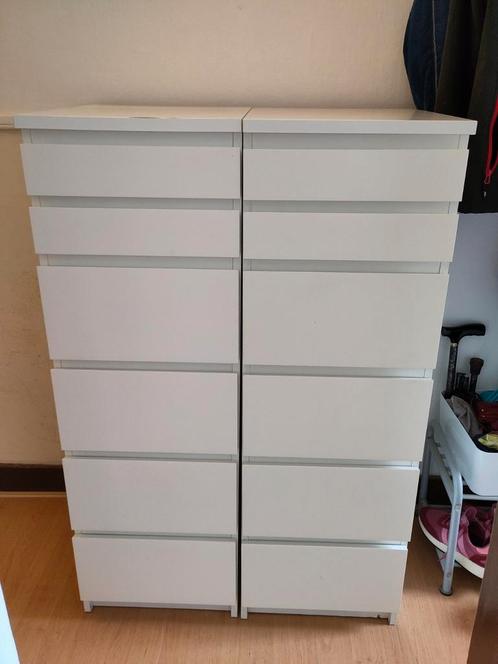 2x voor €80 MALM Ikea Ladekast 6 lade wit/spiegelglas 40x123, Huis en Inrichting, Kasten | Ladekasten, Gebruikt, 100 tot 150 cm