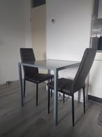 2 Persoons Eettafel met Glazen Plaat Grijs, Ophalen, 50 tot 100 cm, Vierkant, Tot twee personen