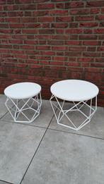 Ronde Salontafel Sidetable Bijzettafel Wit / Houten Blad, Huis en Inrichting, Tafels | Sidetables, Overige houtsoorten, 50 tot 100 cm