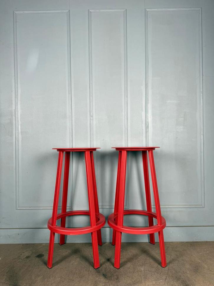 8 HAY revolver design barkrukken, Huis en Inrichting, Barkrukken, Zo goed als nieuw, 60 tot 90 cm, Metaal, 5 krukken of meer, Met voetsteun