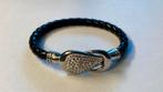 Armband van zwart leer (nieuw), Met kristal, Zwart, Nieuw, Leer