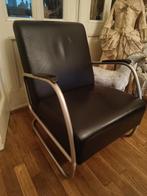 Leren zwarte fauteuil stoel met armleuningen, Ophalen of Verzenden, Zo goed als nieuw, 50 tot 75 cm, Leer