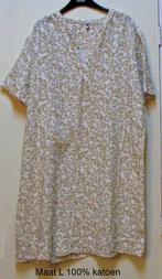 Katoenen Zomerjurkje L crême en groen/beige, Overige kleuren, Maat 42/44 (L), Nieuw, Ophalen of Verzenden