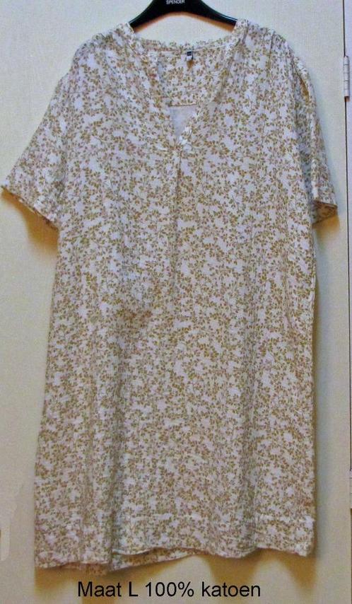 Katoenen Zomerjurkje L crême en groen/beige, Kleding | Dames, Jurken, Nieuw, Maat 42/44 (L), Overige kleuren, Onder de knie, Ophalen of Verzenden