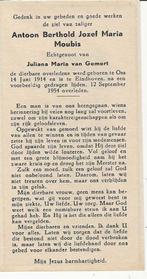 Antoon Moubis * 1914 Oss + 1954 Eindhoven, Verzamelen, Bidprentjes en Rouwkaarten, Bidprentje, Ophalen of Verzenden