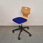 Set 13 stuks Ahrend houten werkstoelen  met blauwe zitting, Blauw, Gebruikt, Bureaustoel, Ophalen