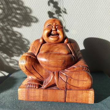 Prachtige massief houten Lachende Boeddha beschikbaar voor biedingen