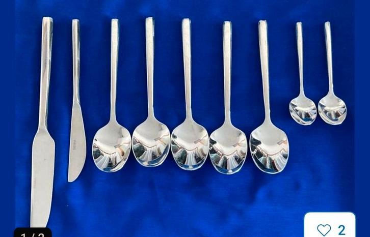 Sienna 18/10: 1 dinermes, 1 fruitmesje en 2 theelepeltjes, Huis en Inrichting, Keuken | Bestek, Zo goed als nieuw, Rvs of Chroom