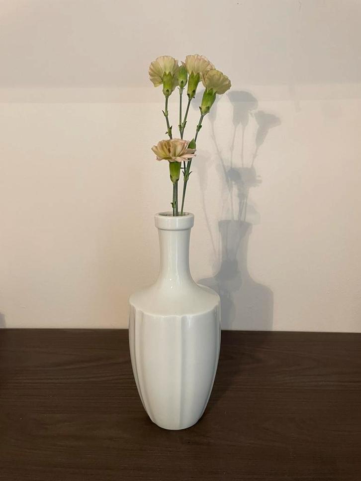 Strakke witte keramieken vaas – 26 cm hoog, Huis en Inrichting, Woonaccessoires | Vazen, Zo goed als nieuw, Wit, Minder dan 50 cm