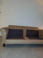 Driezitsbank leer/stof camel kleur, Huis en Inrichting, Ophalen, Gebruikt, Stof