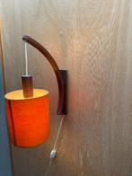 Vintage teak wandlamp jaren 60 met stoffen kap, Ophalen of Verzenden