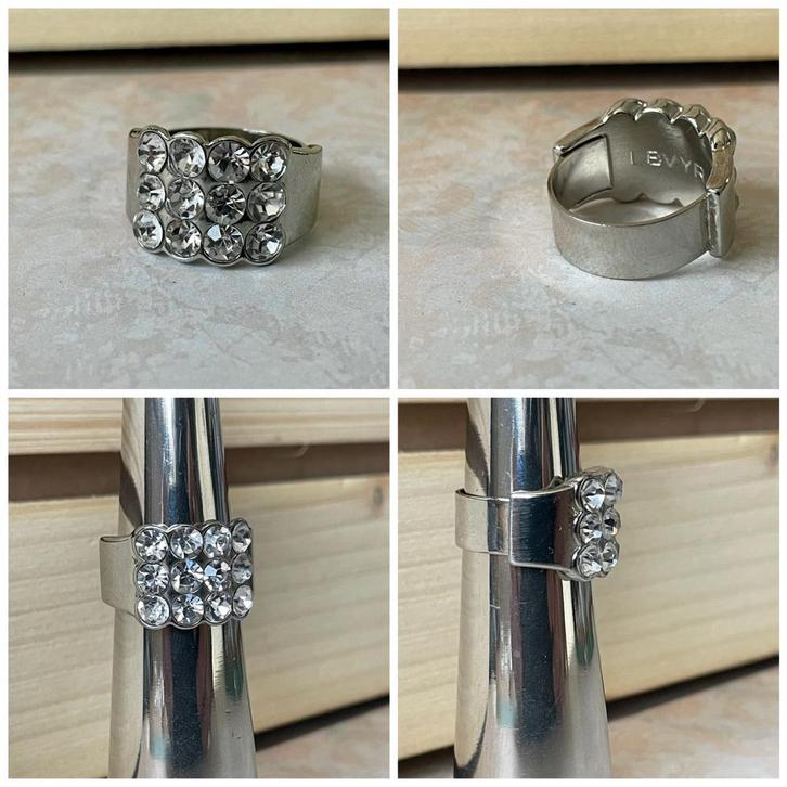Zilveren rvs verstelbare ring met strass, Sieraden, Tassen en Uiterlijk, Ringen, Nieuw, Dame of Heer, Zilver, IJzer of Staal, Met strass
