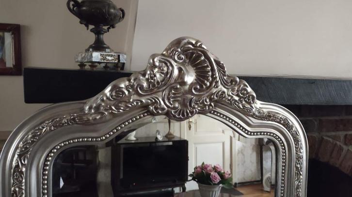 Kwaliteits"Barok" Zilveren Chique Kuifspiegel "Facet" Gesl., Huis en Inrichting, Woonaccessoires | Spiegels, Zo goed als nieuw