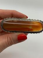 V529 Prachtige zilveren agaat broche, Ophalen of Verzenden, Zilver, Broche