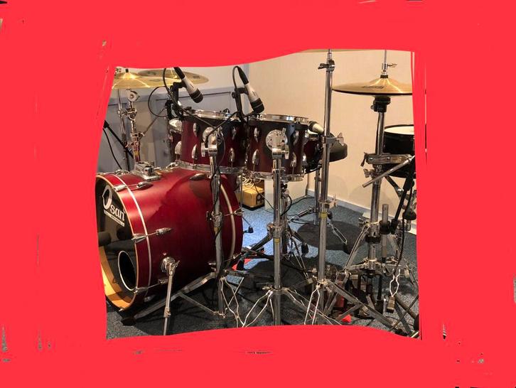 8 delig drumstel met 2 bekkensets en veel hardware, Muziek en Instrumenten, Drumstellen en Slagwerk, Overige merken, Ophalen