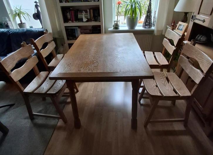 Massief Eiken Tafel met Stoelen, Huis en Inrichting, Complete eetkamers, Gebruikt, Minder dan 4 stoelen, Ophalen