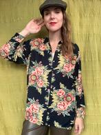 Vintage blouse / shirt - bloemen print - 38/40, Maat 38/40 (M), Zwart, Ophalen of Verzenden, Vintage