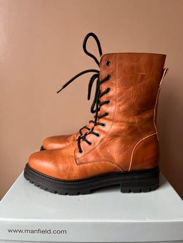 Nieuw in doos: Manfield hoge enkellaars cognac leer mt 42 beschikbaar voor biedingen