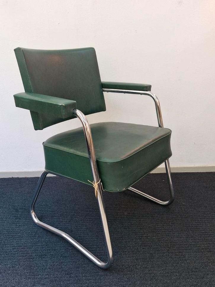 Vintage fauteuil groen / chroom 70s, Huis en Inrichting, Fauteuils, Gebruikt, Kunststof, 50 tot 75 cm, Minder dan 75 cm, Ophalen