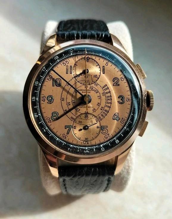 Chronographe Suisse Goldplated 1950, Sieraden, Tassen en Uiterlijk, Horloges | Antiek, Polshorloge, Overige merken, Staal, 1930 tot 1960