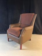 Engelse fauteuil in stof en leer van Jeantique, Gebruikt, 75 tot 100 cm, Engels / Klassiek, 75 tot 100 cm