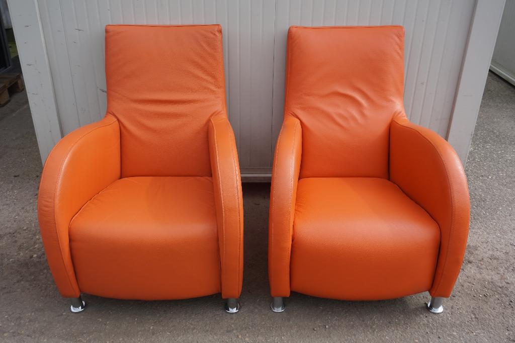 Amerland Oranje fauteuils fauteuil mooie stoelen, Ophalen, Gebruikt, 50 tot 75 cm, Leer