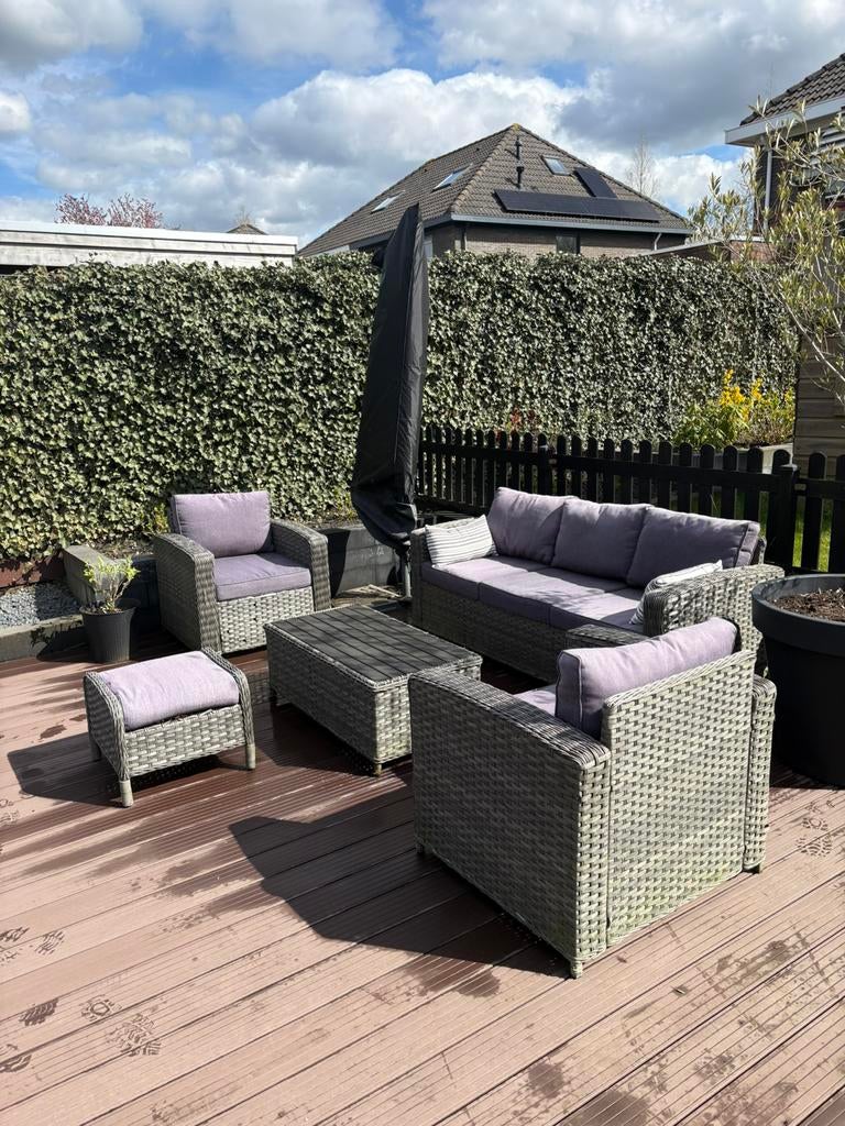 Loungeset 6 persoons, Tuin en Terras, Tuinsets en Loungesets, Ophalen, Gebruikt, Rotan, 6 zitplaatsen