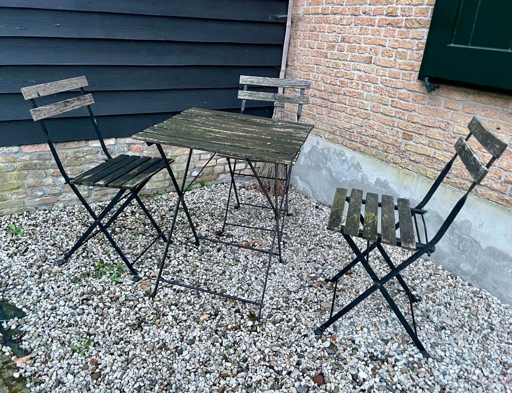 Bistroset tafel + 3 stoeltjes, Tuin en Terras, Tuinsets en Loungesets, Ophalen, Gebruikt, 2 zitplaatsen