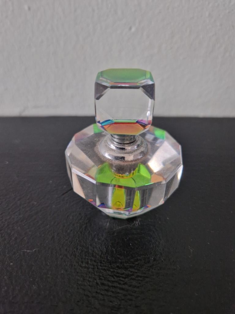 Vintage Kristallen Parfumflesje met Regenboogglans, Ophalen of Verzenden