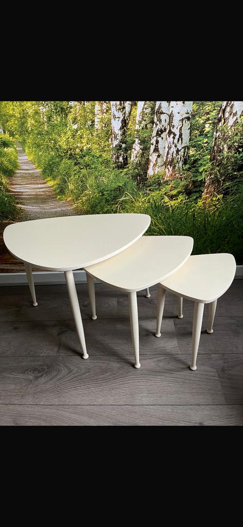 Vintage set bijzettafels / nesting tables – wit design (3 st, Ophalen of Verzenden