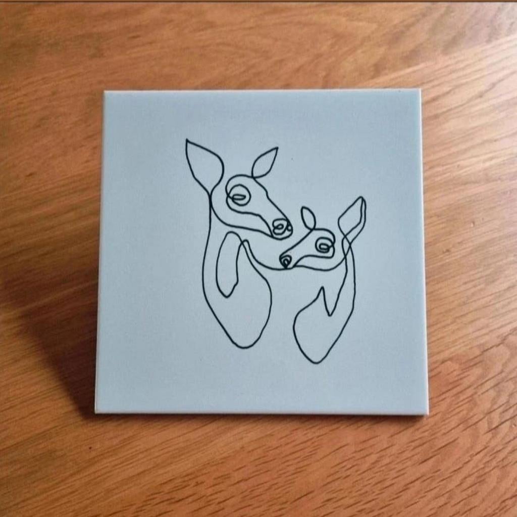 Tegeltje twee herten hertjes lijntekening, Ophalen of Verzenden, Nieuw
