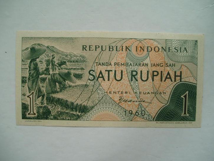 864. Indonesia, 1 rupiah 1960 UNC Rice Harvest., Postzegels en Munten, Bankbiljetten | Azië, Los biljet, Zuidoost-Azië, Verzenden