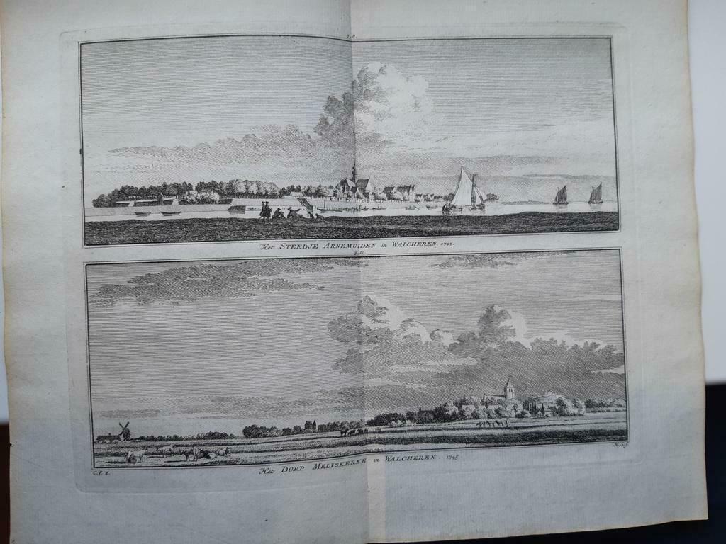 7-10 / Arnemuiden en Meliskerke in Walcheren gravure 1754, Antiek en Kunst, Ophalen of Verzenden