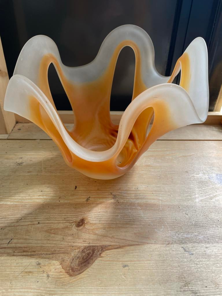 Decoratieve glazen schaal - Oranje/Wit (wd-30), Antiek en Kunst, Antiek | Glas en Kristal, Ophalen