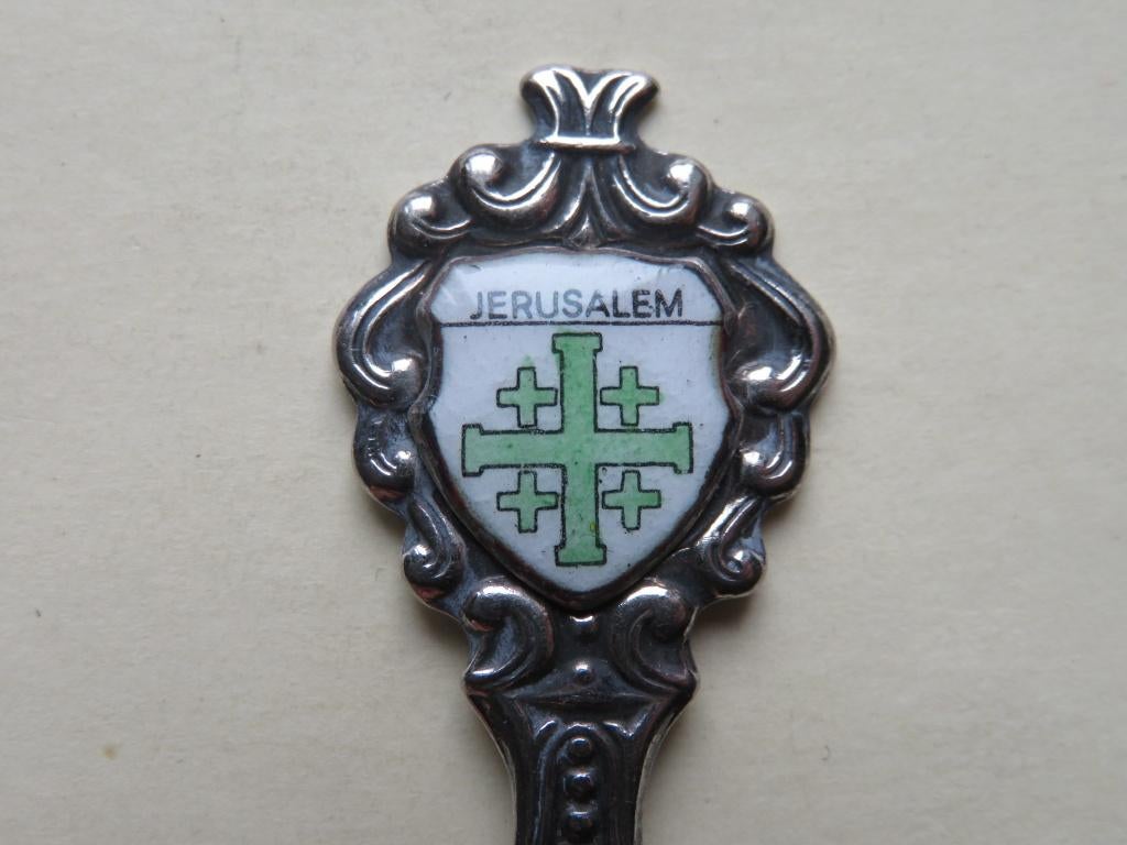 Verzilverd lepeltje Jerusalemkruis / Jerusalem porselein, Verzenden