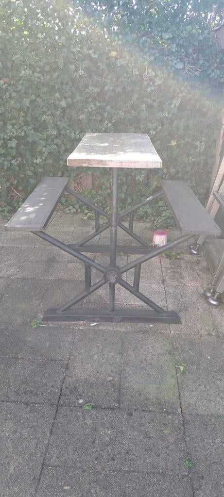 Gezellige bartafel voor buiten met zitjes, Ophalen, Gebruikt, Rechthoekig, Hout