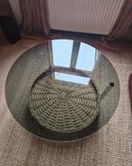 Vintage ronde salontafel met lectuurmand 70's, 50 tot 100 cm, Rond, Glas, Minder dan 50 cm