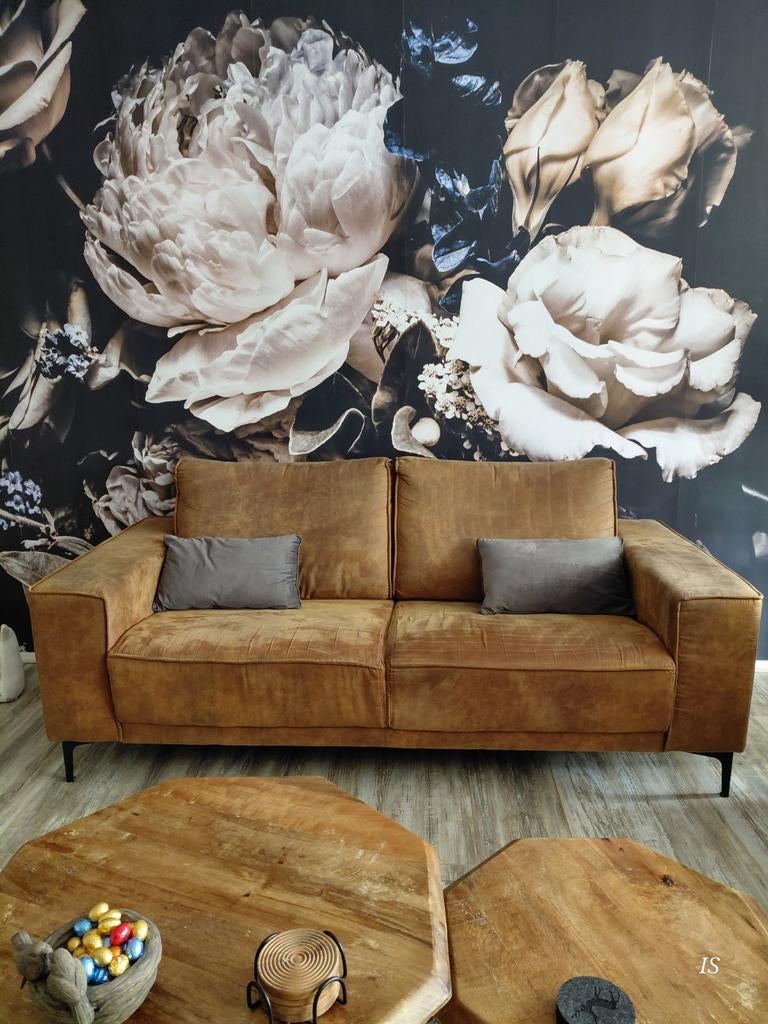 2- en 3-zits bankstel cognac, Huis en Inrichting, Ophalen, Gebruikt, 75 tot 100 cm, 200 tot 250 cm