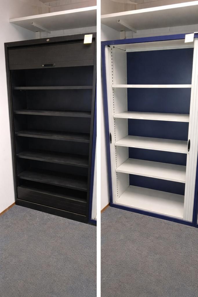 Archiefkasten met roldeur - Zwart of Blauw/Wit, Ophalen, Gebruikt, 100 tot 150 cm, Meerdere deuren