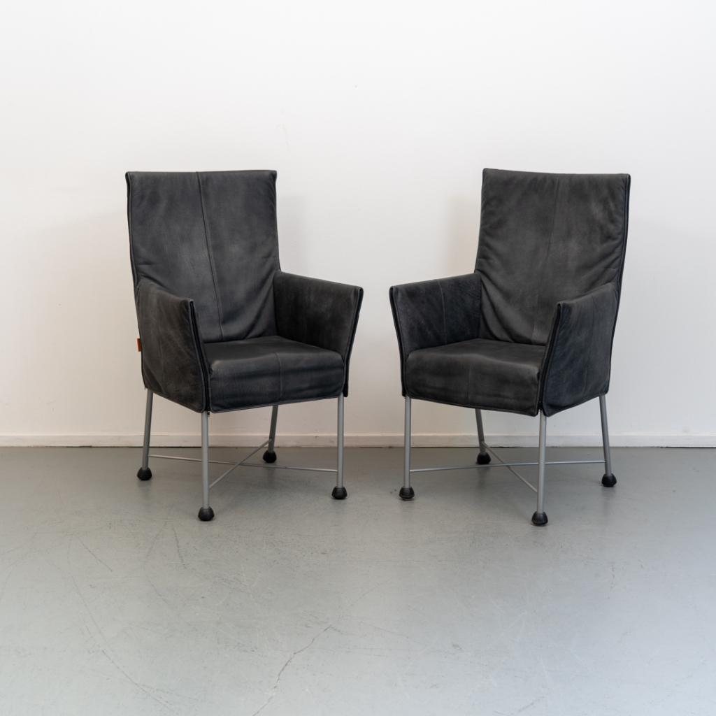 2x Montis Chaplin stoelen Antraciet leder rvs/dop, Niet ingevuld, Niet ingevuld, Leer, Ophalen of Verzenden