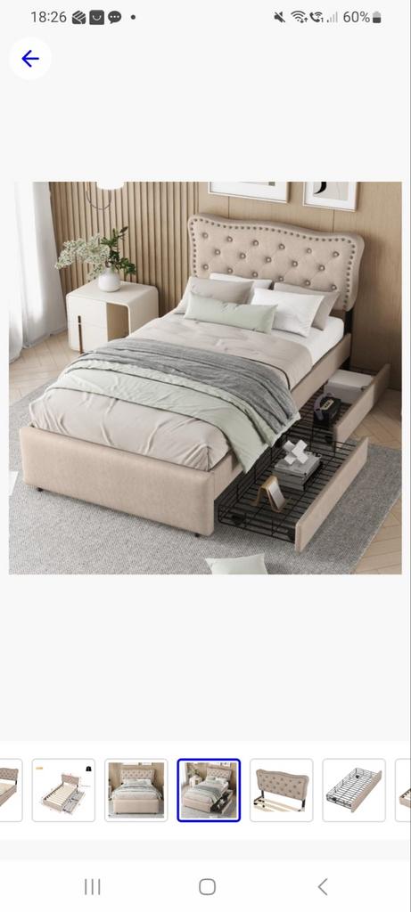 2x Nieuwe Beige Eenpersoonsbedden met Lade in Doos, Huis en Inrichting, Slaapkamer | Bedden, 90 cm, Eenpersoons, Beige, Nieuw