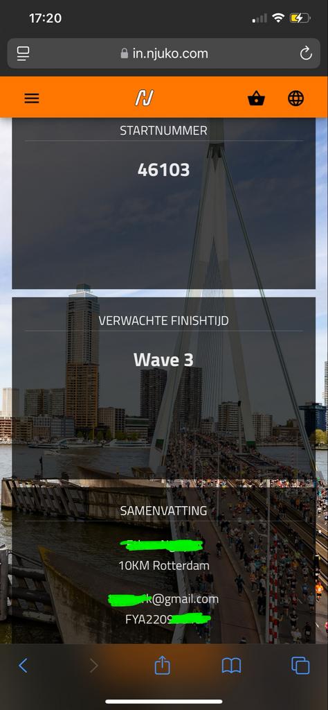 Startbewijs 1/4 NN Marathon Rotterdam (10 km), VERKOCHT!, Eén persoon, April