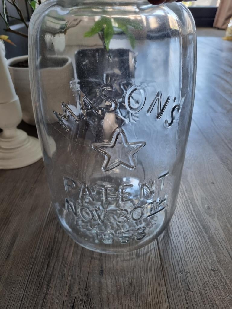 Grote Mason's glazen pot met handvat, Ophalen of Verzenden