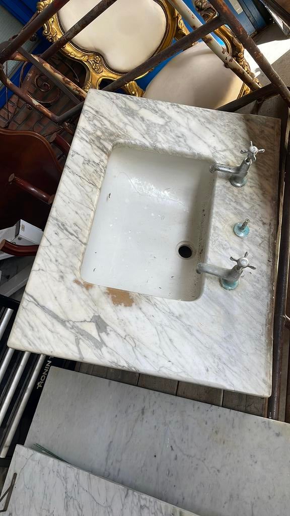Zeer oude marmer wasbak adv lezen, Zo goed als nieuw, Minder dan 100 cm, Wasbak of Wastafel, 25 tot 50 cm