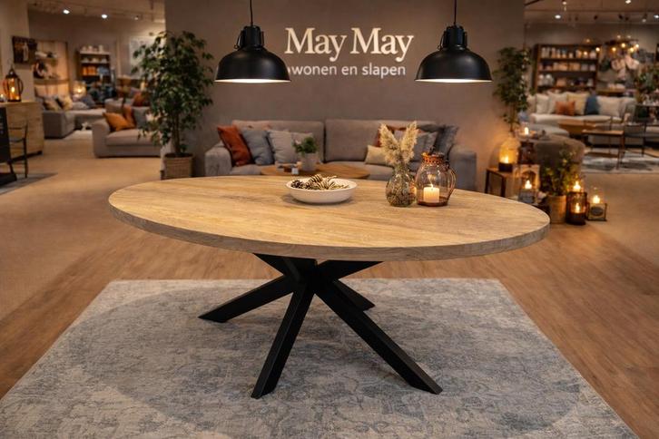 Eettafel ovaal 180cm. met spinpoot Direct/leverbaar E-7061, Huis en Inrichting, Tafels | Eettafels, Nieuw, 50 tot 100 cm, 150 tot 200 cm