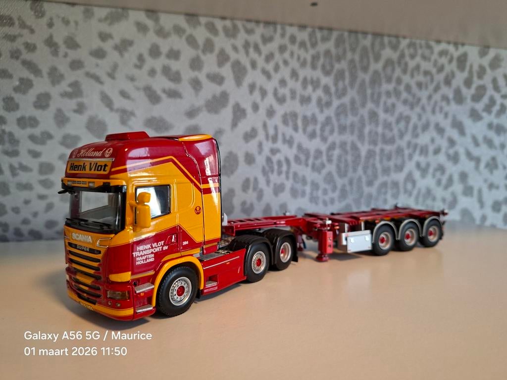 WSI, Scania R Combinatie Henk Vlot, Hobby en Vrije tijd, Modelauto's | 1:50, Ophalen of Verzenden, Zo goed als nieuw, Bus of Vrachtwagen