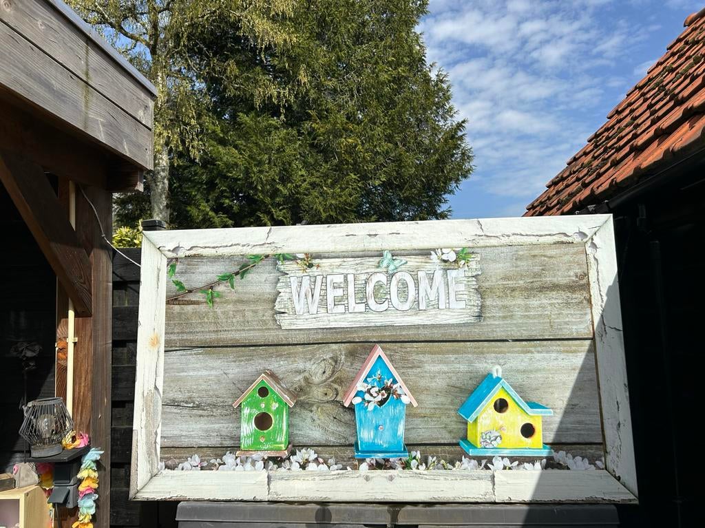 Tuinposter schilderij met houten frame, Tuin en Terras, Tuinwanddecoratie, Ophalen, Zo goed als nieuw
