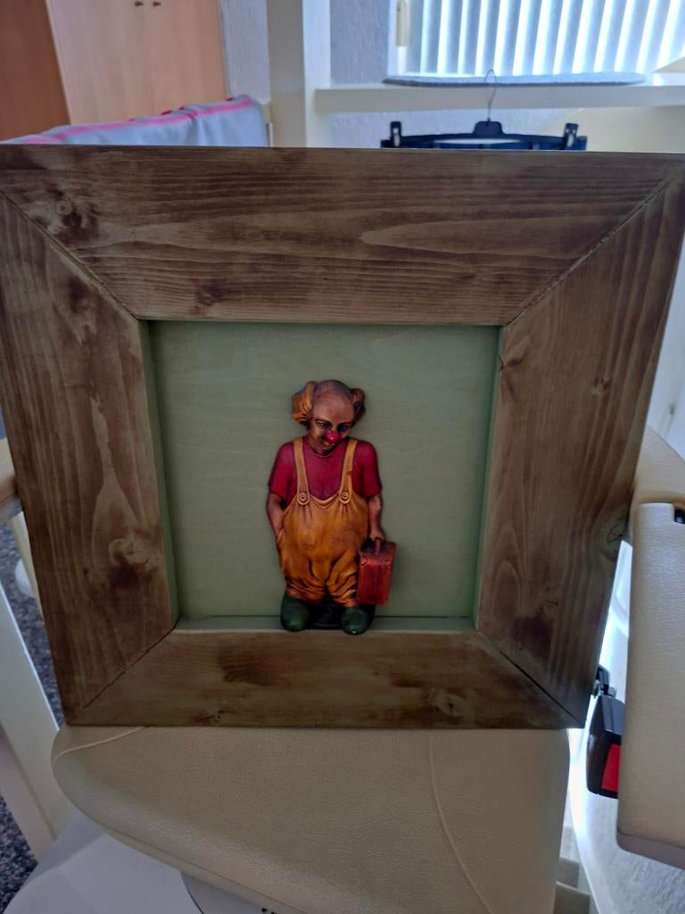 Houten 3D-schilderij van een jongetje in lijst, Ophalen of Verzenden, Handgemaakt, Wanddecoratie, 20 - 50 cm