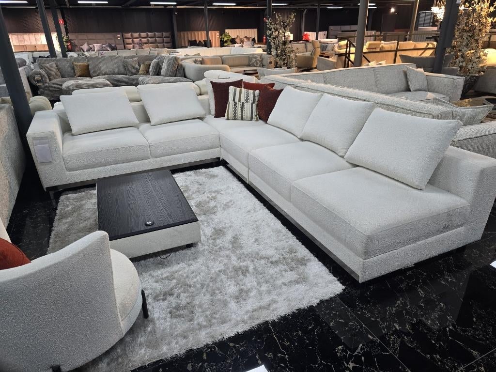 Grote Hoekbank met Ottoman + 2-Zits + Poef, Gebruikt, 125 cm of meer, 125 cm of meer, Ophalen of Verzenden