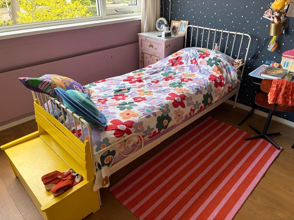 Ikea minnen meegroeibed + lattenbodem, matras en beddengoed, Ophalen, Gebruikt, 70 tot 85 cm, Lattenbodem
